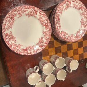 Spode Red and Cream Floral Dinnerware Set